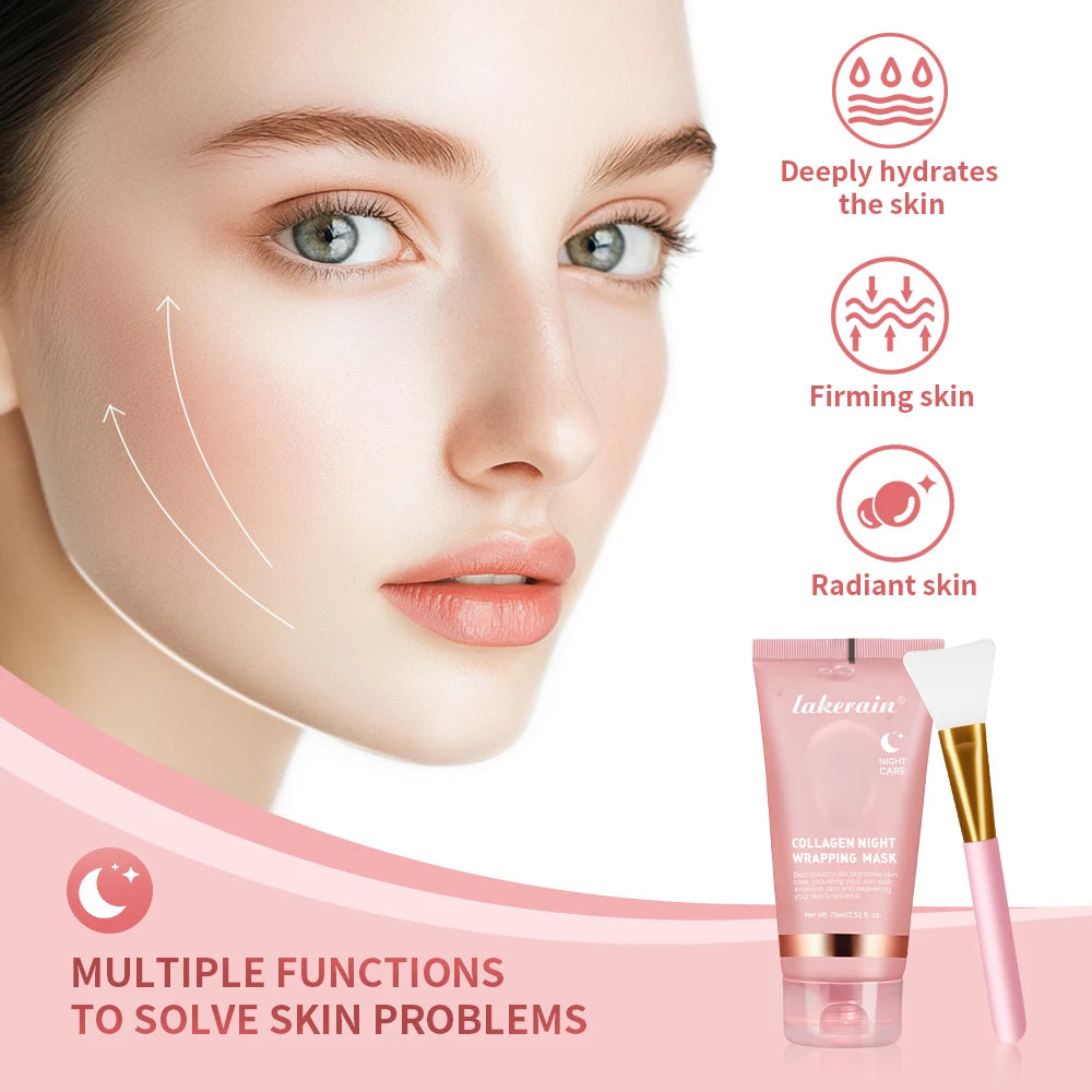Mascarilla para envolver colágeno y juego de cepillos, rejuvenecimiento, hidrata, iluminador, mascarilla Facial coreana, hace que brilla la elasticidad de la piel