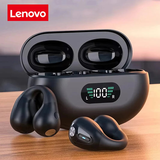 Audífonos Lenovo Originales de Conducción Ósea TWS, Auriculares Inalámbricos Bluetooth con Sonido Ambie, Tipo Pendiente, para Deporte
