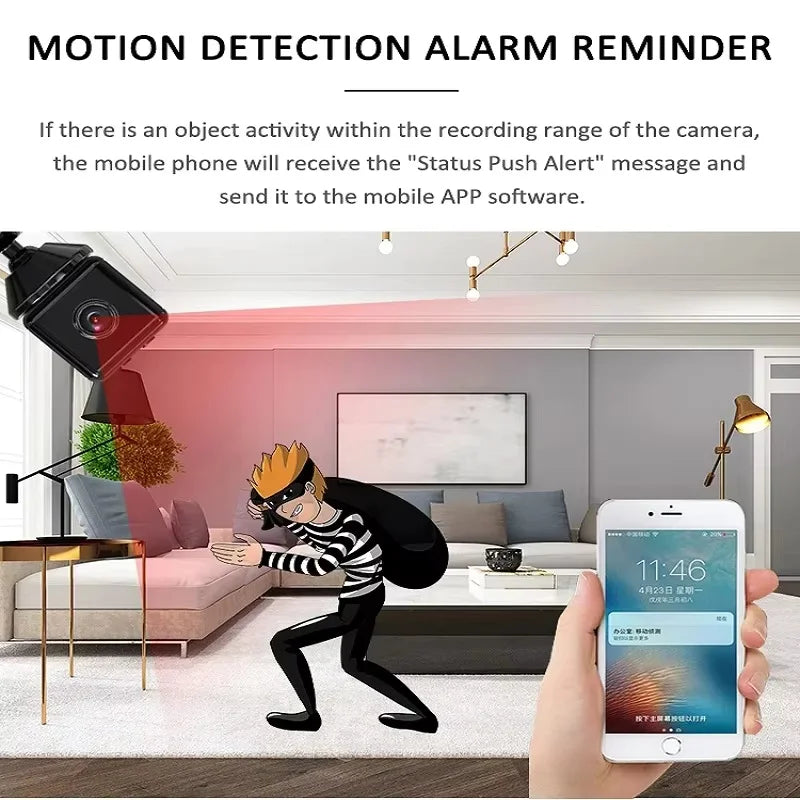Mini cámara WiFi 1080P con visión nocturna por infrarrojos y detección de movimiento, cámara de visualización remota, grabadora de vídeo y voz para el hogar