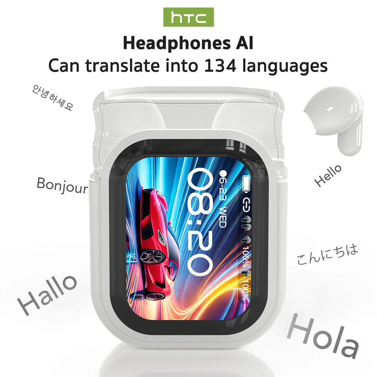Audífonos HTC NE20 con Traducción por IA - Cancelación de Ruido ANC, Pantalla Táctil, 135 Idiomas Auriculares para Conferencias de Negocios y Viajes