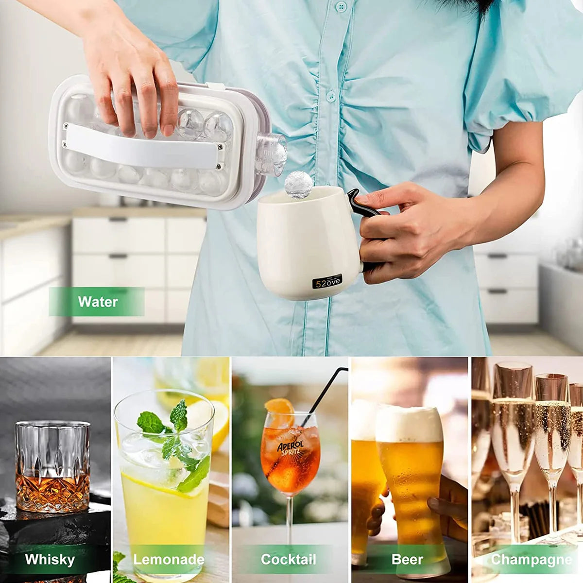 Bandeja para hacer bolas de hielo, botella 2 en 1, disco portátil para hacer botellas de agua, moldes de cubos plegables con 17 rejillas para Picnic en el hogar y la Oficina