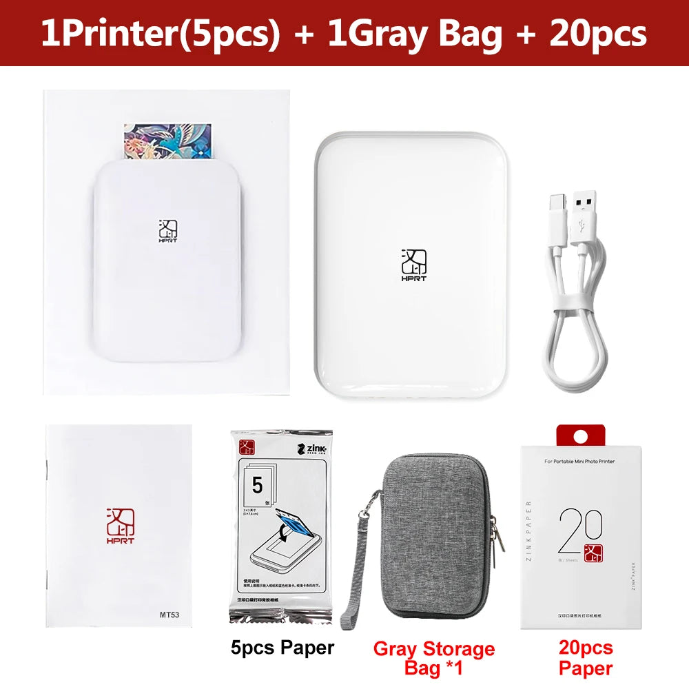 Impresora fotográfica portátil HPRT de bolsillo, tamaño de 2x3 pulgadas, tecnología Zink inalámbrica, impresión 2x3, fabricante de fotos con respaldo adhesivo con estuche para papeles