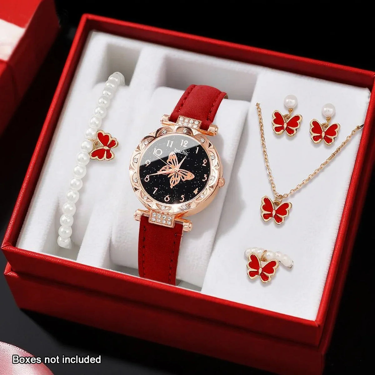 Conjunto de 6 piezas que incluye un reloj de cuarzo para mujer y un collar, ideal para el uso diario y como regalo.