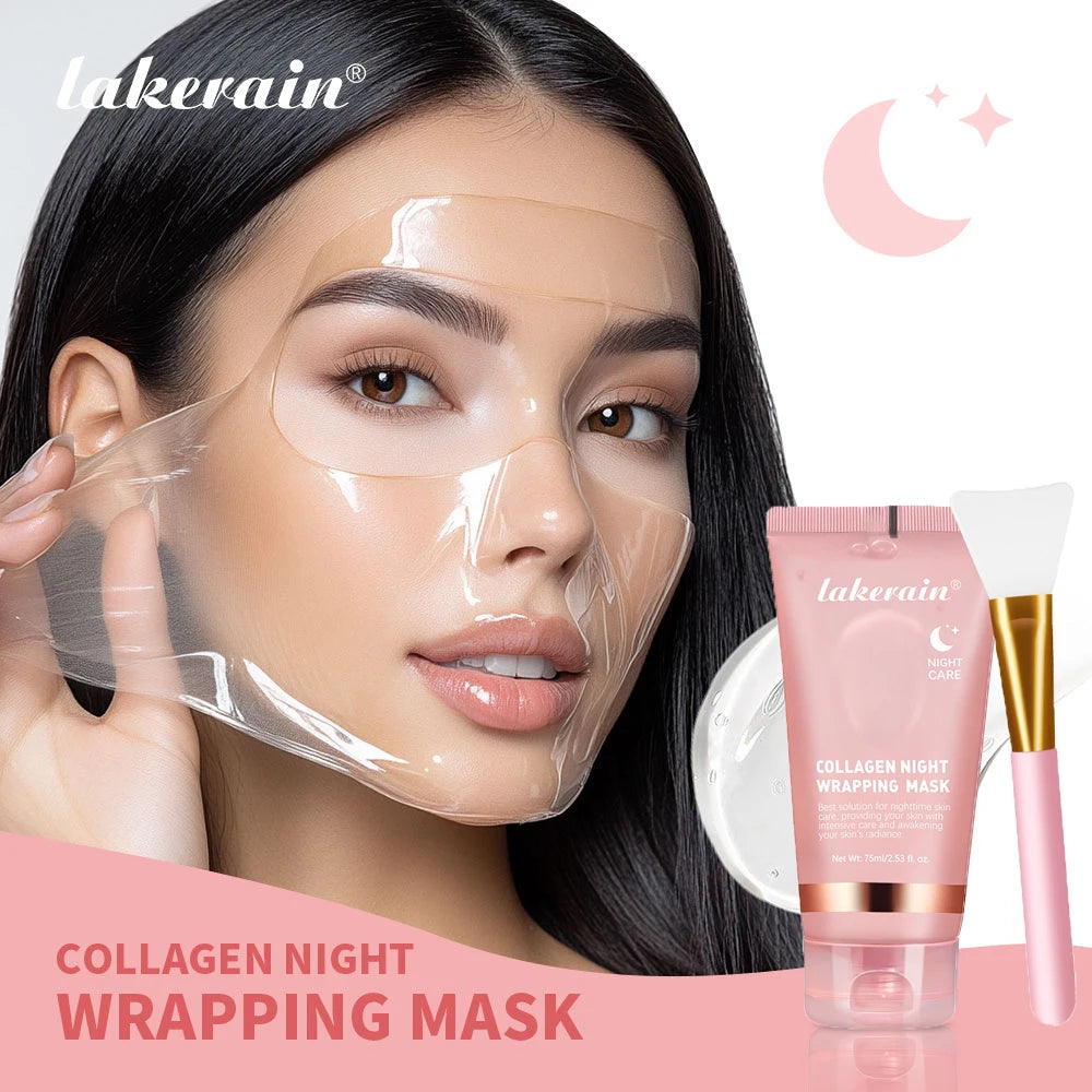 Mascarilla para envolver colágeno y juego de cepillos, rejuvenecimiento, hidrata, iluminador, mascarilla Facial coreana, hace que brilla la elasticidad de la piel